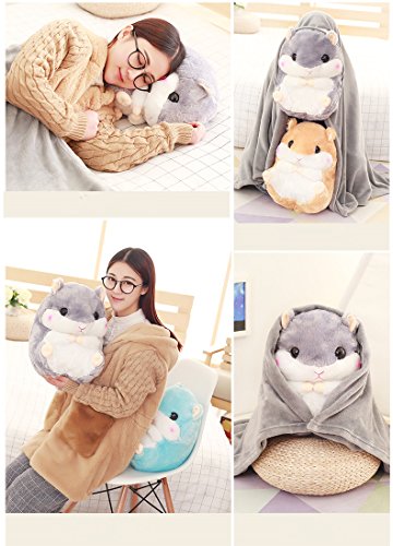 YunNasi 2 in 1 Schöner und Niedlich Plüschtier Hamster kissen mit Fleece Blanket Super Witziges und Süßes Geschenk für Kinder und Freundin 50cmX30cm - 5