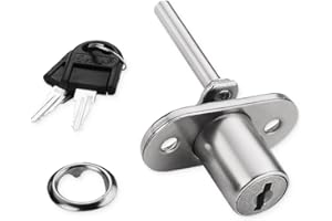 AFCJLTO Serrure de tiroir pour meubles avec clé - Serrure à piston pour classeurs, armoires et vitrines, Diamètre 16mm, Fonctionne avec clé, pour sécuriser vos tiroirs et armoires, argent, 1 pièce