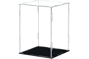 MEEC Vetrina in acrilico trasparente, scatola da banco di montaggio con base nera, vetrina di protezione antipolvere per figure di azione, giocattoli da collezione (20 x 15 x 35 cm) (001)