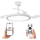 NARVI Ceiling Fan White &Oslash;107 cm with Dimmable LED Light, Silent DC Motor Low Consumption, Fan Lamp with Remote Control, 3 Ret