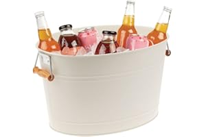 mDesign Seau à champagne décoratif avec poignées en bois - Idéal pour le vin, la bière, le vin mousseux ou les boissons gazeuses - Crème/naturel