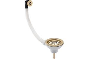Balterley Kitchen Sink Waste Kit with Basket Strainer & Round Overflow, 1/2 inch Sink Waste Pipe, Stainless Steel Kitchen Overflow Kit, 90mm Standard Fittings - 115 x 115 x 63mm (Brushed Brass)