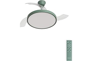 CREATE / WIND CLEAR STUDIO M/Ventilatore da soffitto con luce verde salvia con telecomando / 40W, Pale retrattili, Ø108 cm, funzione estate-inverno