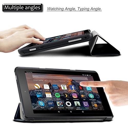 Hülle für Fire HD 8 (8-Zoll-Tablet, 7. Generation – 2017), Infiland Ultra Dünn Tri-Fold Smart-Muschel PU Leder Ultra Schlank Superleicht Ständer Smart Shell Cover Schutzhülle Etui Tasche für Fire HD 8 (8-Zoll-Tablet, 7. Generation – 2017)(mit Auto Schlaf / Wach Funktion)(Dunkleblau) - 3