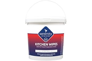 SERENITY HYGIENE Antibacterial Kitchen Cleaning & Disinfecting Wipes - 125 Extra Large Alcohol Free strong wipes kills 99.9999% of germs - Made in UK (Tub Pack of 1)