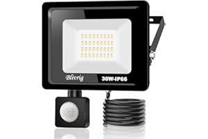 Blivrig faro led esterno con sensore movimento 30W IP66 Impermeabile faretto esterno con sensore di movimento 3000LM faretto led da esterno 3000K Bianco Caldo per Cortile,Giardino