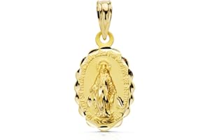 Alda Joyeros Colgante Virgen María Milagrosa Oro Amarillo 18 Kilates Medalla religiosa Tallada 15mm