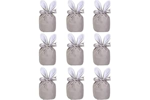 ILUFAM 9PCS Easter Gift Bags Bunny Ears Velvet Candy Bags Easter Treat Bags Goodie Bags Rabbit Snack Party Bags (Grey)