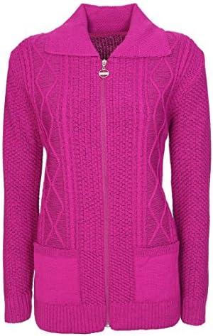 Womens Zipped Cable Knit Long Sleeve Zip Through Fasten Jumper Top Ladies Classic Knitwear Zipper Cardigan Pullover Plus Size 10 12 14 16 18 20 22 24 (18-20, Barbie Pink)