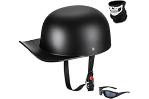 Woljay Vintage Open Face Motorcycle Helmet Retro Baseball Cap Half Helmets Men Women for Cruiser Street Scooter Moped Cap Jet with Mask Glasses - DOT Certified