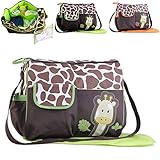 bolsa de bebe verde e marrom La bolsa tiene un espacio bastante grande y una excelente distribución (8 bolsillos) para guardar todo el bebé. La correa del hombro es ajustable y se puede sujetar fácilmente a la mayoría de los cochecitos.