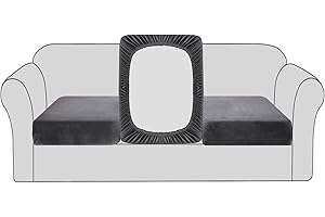 BellaHills Velvet Stretch Modular Cushion Covers - Sofa Couch Seat Cushion Protector with Elastic Bottom (3 Pieces, Grey)