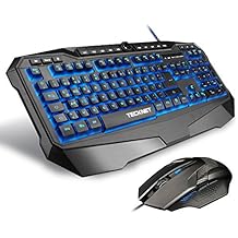 Gaming Tastatur und Maus Set, TeckNet® LED Illuminated Programmierbare Gaming Keyboard und Maus Set, 3 adjustierbare Hintergrundfarben, 10 programmierbare Tasten, Wasserresistente