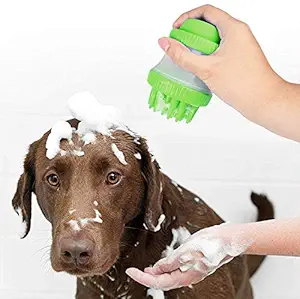 RAJIPO Pet Dog, Cat Bath & Massage Brush, Pet Scrubber Shampoo Dispenser Silicone Brush Bristle Pet Cleaning Device Washer Bathing Comb Tool (Multi, Pack of 1)