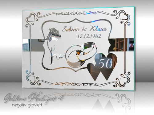 Motivspiegel Goldene Hochzeit 4 Geschenk Wandspiegel Spiegel mit Gravur Wandbild (30x40cm) - 5