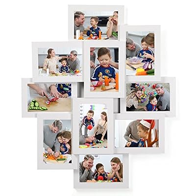 SONGMICS Cadre Photo Pêle-mêle Mural Capacité 10 Photos DE 10 x 15 cm MDF Blanc RPF20WT