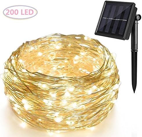 Fridemok 200 LED Fairy Lamp String Lights Dimmable with Solar Panels, Decorative Christmas Waterproof Decorative Lights for Bedroom, Patio, Garden, Gate, Yard, Parties, Wedding ( 20m ) Warm Light