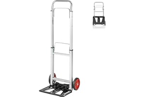 GiantexUK Folding Sack Truck, 100 kg Capacity Aluminium Frame Hand Truck with Extendable Handle and 2 Rubber Wheels, Heavy-duty Sack Barrow Cart Trolley for Luggage Office Warehouse Garage