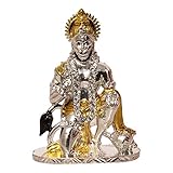 Art N Hub Brass 24K Gold Plated & Silver Plated With Stones Hindu God Hanuman Car Dashboard Idol Lord Mahavir Statue