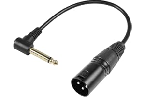 QIANRENON 90 stopni TS 6,35 mm do XLR Asymetryczny kabel TS1/4 prosty kąt męski do XLR męski kabel audio, do mikrofonu gitarowego wzmacniacz miksera, 30 cm / 11,8in