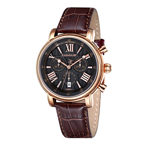 Thomas Earnshaw Men's Swiss Made Chronograph Longcase Quartz Watch with Grey Dial Analogue Display and Brown Leather Strap ES-0016-04