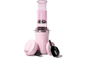 AeroPress Go Plus - Pequeña cafetera portátil para viajes y camping, método de elaboración 3 en 1 que combina prensa francesa, pourover, espresso, café con cuerpo sin amargor (rosa)