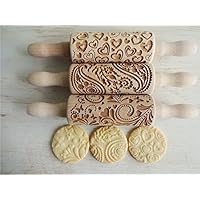 SCHÖNER TAG 3-er SET Kinder Nudelhölzer Teigrolle für hausgemachtes Gebäck. Teigrolle mit Blumen. Gravierte Nudelholz. Gravierte Teigroller mit Muster. Engraved rolling pin