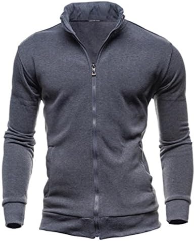Cardigan Sweatshirt for Men FriendG Slim Fit Muscle Casual Zipper Jacket Solid Color Cotton Blend Pocket Warm Streetwear Casual Autumn Winter Coat teens Windbreaker (L, Dark Gray)