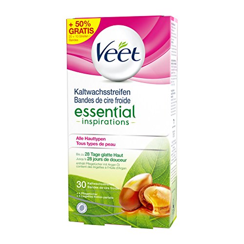 Veet Easy-Gelwax Technology Kaltwachssstreifen Alle Hauttypen, Vorteilspack, 30 Stück (10 Stück gratis)