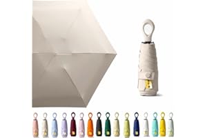 HUAMu Mini-Sonnenschirm für Reisen, Ringgriff, Beschichtungsschicht, Stoffblockierung, UV-Schutz, 99,9 %, kompakt, faltbar, leicht, klein, tragbar, Rucksack, Regen, Sonne, Herren, Damen, Kinder