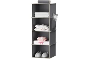 ‎YOUDENOVA YOUDENOVA Hängeregal Stabiler Hängeorganizer Kleiderschrank Organizer Hängeaufbewahrung Schrankorganizer mit Bambus-Stöcke und MDF-Platten Verstärkt Grau