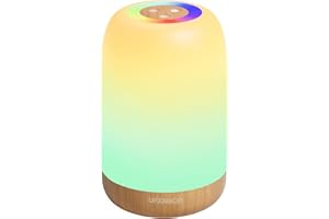 UPXNBOR LED Nachttischlampe Touch Dimmbar mit 256 RGB Farben & 4 Modi, Tischlampe Kabellos mit Timer & Haken, USB Aufladbar, Holzmaserung, Tragbares Nachtlicht für Schlafzimmer, Wohnzimmer