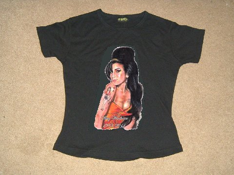 AMY WINEHOUSE BLACK COTTON FITTED T SHIRT SIZE MEDIUM