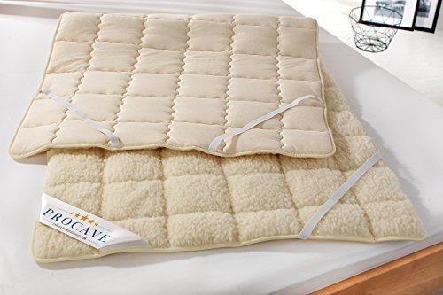 PROCAVE NATUR Lammflor Schurwolle Matratzenschoner 140×200 cm mit 4 Eckgummis | Naturhaar | Wolle | Unterbett | Matratzenauflage | Schafschurwolle | Lammfell | Schonbezug - 2
