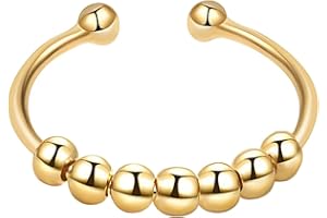 SENLINLU Anti-Stress Ring Anxiety Ring Women's Anxiety Ring Women Rings Women's Adjustable Ring with Movable Beads Spinner Ring Adjustable Rings from Size 50 to 60 (Gold), Stainless steels