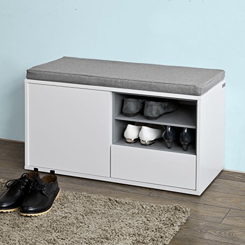 SoBuy® FSR37-W Sitzbank mit Sitzkissen Bettbank Schuhschrank Garderobenbank weiß BHT ca: 80x46x35cm - 9