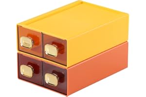 OSTEED Plastic Drawers Storage Unit, Desk Tidy Organiser Drawers, Stackable Craft Storage Drawers, Desktop Letter Holder for Stationary Accessory Bathroom Bedroom Mini Chest Dressing Table, 4 Small OG&YE