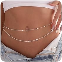 2LIVEfor Körperkette Mit Kugeln Perlen Tropfenform Bauchkette Hüftkette