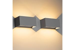 Klighten 24W lampa ścienna do wewnątrz/na zewnątrz 2 szt., regulowana wiązka lampa ścienna LED IP65 wodoodporna 3000K ciepła biel ciemnoszare