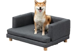 NICEME Elevated Dog Sofa Bed, Sofas & Chairs for Dogs Couch for Pet, Grey Linen Upholstery, Wooden Legs, Indoor Dog Cat Bed, Medium Size