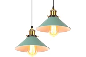 iDEGU Lámpara Colgante Retro, 22cm Vintage Lámpara de Techo Industrial Tulipa en Metal E27 Colgante de Luz para Sala de Estar Cocina Dormitorio Restaurante Comedor Pasillo (2 Piezas, Verde)