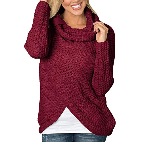 Preisvergleich Produktbild BaZhaHei Damen Asymmetrisch Cardigan Gestrickt Einfarbig Strickjacken Lose Strickmantel Tunika Kimono Rollkragen Gefüttert Zopfmuster Outwear Tops Bluse Langarm Unregelmäßig Sweatshirt