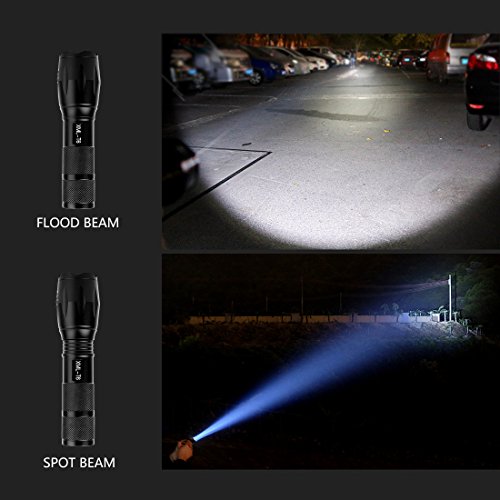 Led Taschenlampe Mit einstellbarem Fokus CREE XM-L T6 ,5 Modis Einstellbar LED Handlampe LED Camping Handlampe,, Wasserdicht Taschenlampen für Outdoor Sports－Schwarz - 6