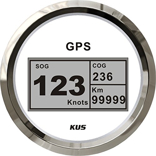 KUS Waterproof Digital GPS Speedometer Odometer Gauge With Backlight For Vessel Boat Yacht 85mm 9-32V (White)