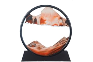 Aoderun Sandbilder Zum Drehen 3d Sanduhr Büro Deko Sand Rundes Glas Fließender Sand Rahmen Bewegliches Sandbild für Schreibtisch Sandmalerei für Erwachses (Orange,28cm)