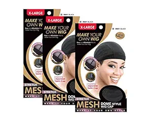 (3 Pack) Qfitt Mesh Dome Style Wig Cap #5021 (X-Large)