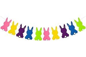 CHEERYMAGIC Easter Bunny Banner, Happy Easter Flag Bunting Colorful Rabbit Felt Ball Party Banners Garland for Easter Birthday Spring Festival Outdoor Indoor Garden Party Home Decorations A7MZTZLQ