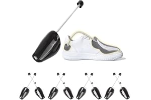 Amerteer 5 Pairs Men's Black Plastic Adjustable Length Shoe Trees Stretchers Boot Holder Shaper Organizers with Tension Spring Coil Great for All Shoes Keep Shape