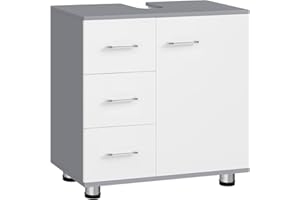 ‎EUGAD EUGAD Waschbeckenunterschrank, mit 3 Schubladen, Schränkchen mit 2 Fächern, Badezimmerschrank, Badschrank mit verstellbarem Einlegeboden, 60x60x30 cm, Weiß + Grau