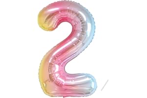 PARTYHAUSY Geburtstag zahlen luftballon 2 jahre | Folienballon 2 XXL Regenbogen Farbverlauf-Riesen Folienballon in 40" - 101cm Geburtstagsdeko - Ballon Zahl Deko zum Geburtstag - fliegt mit Helium